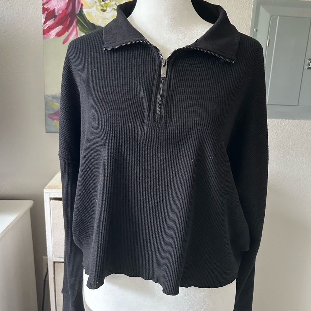Calvin Klein Jeans Black Long Sleeve Crop Polo Sweatshirt